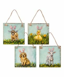 Primitives by Kathy | Teal Bunny Ear Animals Ornaments - Set of Four