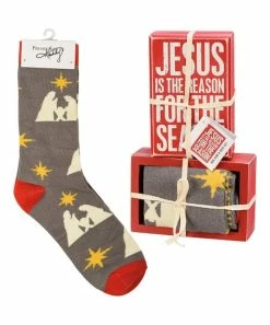 Primitives by Kathy | Gray & Red 'Reason for the Season' Box Sign & Sock Set - Adult