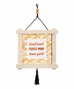 Primitives by Kathy | Cream 'Kind Heart, Fierce Mind, Brave Spirit' Tassel Wall Sign