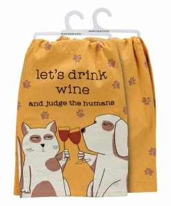 Primitives by Kathy | Yellow 'Drink Wine and Judge the Humans' Dish Towel