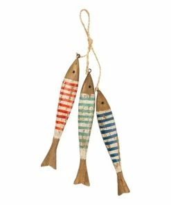 Primitives by Kathy | Red & Beige Stripe Fish Trio Hanging Décor
