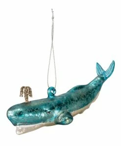 Primitives by Kathy | Blue Spouting Whale Glass Ornament
