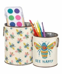 Primitives by Kathy | Cream & Blue 'Bee Happy' Pen Cup Set
