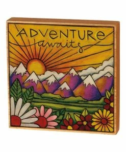 Primitives by Kathy | Yellow & Red 'Adventure Awaits' Mountains Block Sign