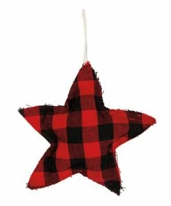 Primitives by Kathy | Red & Black Buffalo Check Star Ornament