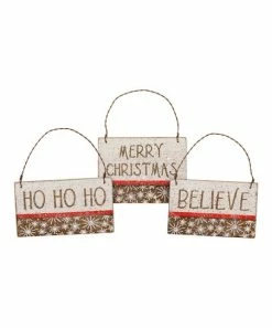 Primitives by Kathy | White & Red 'Believe' Slat Ornament - Set of Three