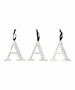 Primitives by Kathy | White Floral & Arrow 'A' Ornament - Set of Three