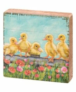 Primitives by Kathy | Yellow & Blue Floral Ducklings Block Sign