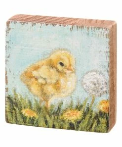 Primitives by Kathy | Yellow & Blue Floral Chick Block Sign