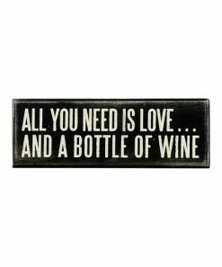Primitives by Kathy | Black 'Love and a Bottle of Wine' Block Sign