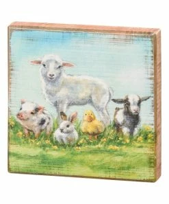 Primitives by Kathy | Green Young Farm Animals Block Sign