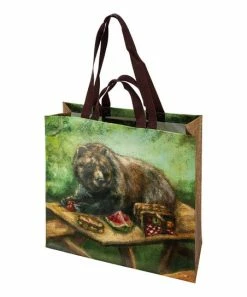 Primitives by Kathy | Brown & Green Bear Picnic Tote