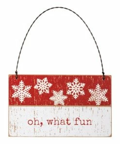 Primitives by Kathy | Red & White 'What Fun' Snowflake Slat Ornament