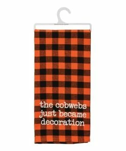 Primitives by Kathy | Orange & Black Plaid 'Cobweb Decoration' Dish Towel