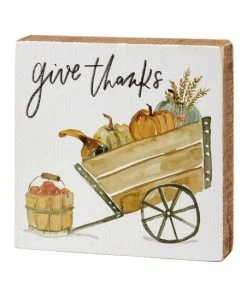 Primitives by Kathy | White & Brown 'Give Thanks' Wheelbarrow Block Sign