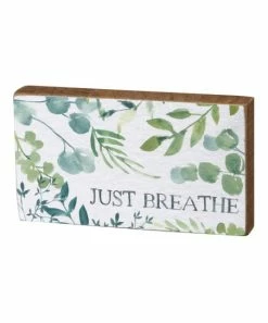Primitives by Kathy | White & Green 'Just Breathe' Box Sign