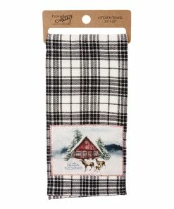 Primitives by Kathy | Black & White Plaid 'Winter Blessings' Tea Towel