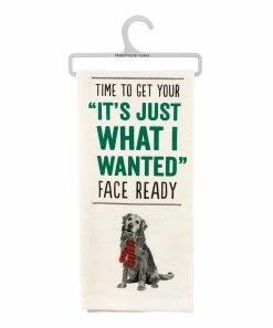Primitives by Kathy | Tan & Green Scarf Dog 'It's Just Want I Wanted' Dish Towel