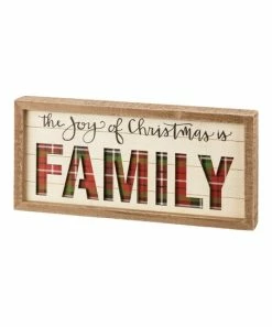 Primitives by Kathy | Beige & Red Plaid 'Family' Inset Slat Box Sign