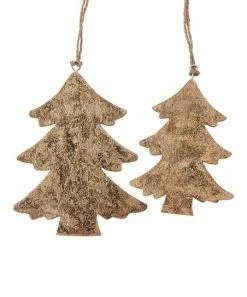 Primitives by Kathy | Brown Wood Christmas Tree Ornament - Set of Two