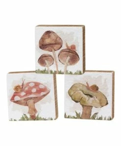 Primitives by Kathy | White & Brown Wild Mushroom Block Sign Set