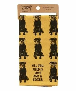Primitives by Kathy | Yellow 'All You Need Is Love & a Boxer' Dish Towel