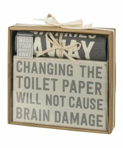 Primitives by Kathy | Gray 'Toilet' Block Sign & Hand Towel