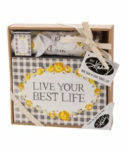 Primitives by Kathy | Gray & White Gingham 'Best Life' Block Sign & Dish Towel