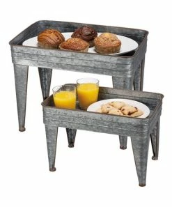 Primitives by Kathy | Galvanized Serving Tray Table - Set of Two