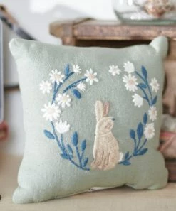 Primitives by Kathy | Sage Green Rabbit Floral Mini Throw Pillow