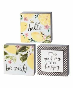 Primitives by Kathy | Yellow Lemon 'Be Zesty' Box Sign Set