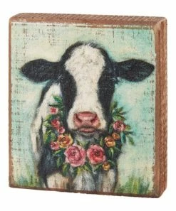 Primitives by Kathy | Mint & Black Calf Floral Wreath Box Sign