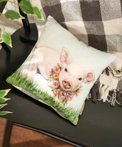 Primitives by Kathy | Light Blue & Pink Piglet Wreath Throw Pillow