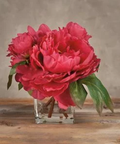 Primitives by Kathy | Red Peonies Glass Vase Arrangement
