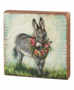 Primitives by Kathy | Light Blue & Gray Donkey Floral Wreath Box Sign