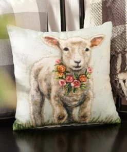 Primitives by Kathy | Light Blue & White Lamb Wreath Throw Pillow