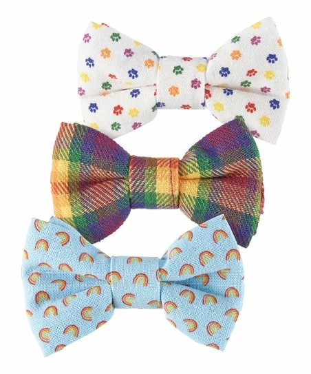 Primitives by Kathy | Light Blue Rainbow Pride Pet Bow Tie Set