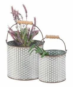 Primitives by Kathy | White Honeycomb Bucket - Set of Two