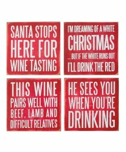 Primitives by Kathy | Xmas Wine Coaster - Set of Four