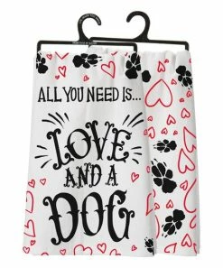 Primitives by Kathy | White 'Love and a Dog' Double-Sided Dish Towel