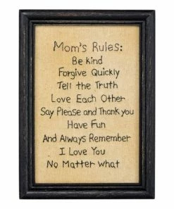 Primitives by Kathy | 'Mom's Rules' Stitched Framed Wall Sign
