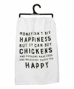 Primitives by Kathy | White 'Money Can't Buy Happiness' Dishtowel
