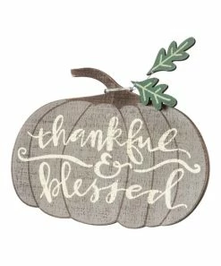 Primitives by Kathy | 'Thankful & Blessed' Pumpkin Chunky Sitter Shelf Sign