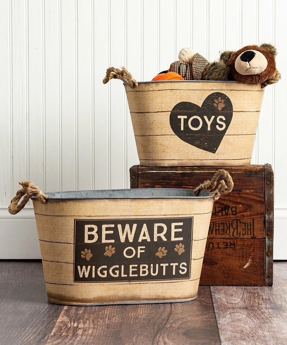 Primitives by Kathy | Beige 'Toys' Heart Bin - Set of Two - Image 2