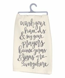 Primitives by Kathy | Cream 'Wash Your Hands & Say Your Prayers' Dishtowel