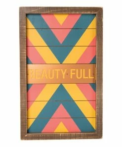 Primitives by Kathy | Yellow & Coral 'Beauty Full' Chevron Inset Slat Box Sign