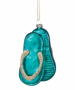 Primitives by Kathy | Teal Glass Flip Flops Ornament