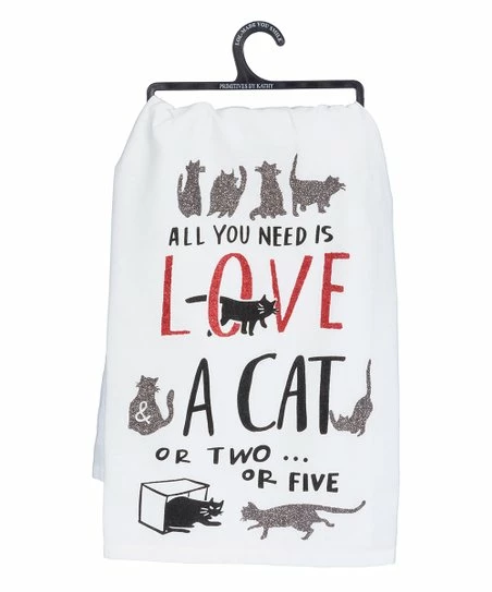 Primitives by Kathy | White 'All You Need Is Love and a Cat' Dish Towel