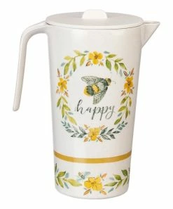 Primitives by Kathy | White & Yellow Bee 'Happy' Pitcher