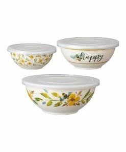 Primitives by Kathy | White & Yellow Bee 'Happy' Bowl - Set of Three